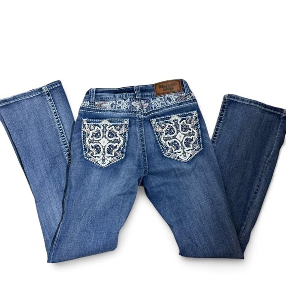 Y2K Western Style Jeans Women’s Bootcut Denim Bling Embroidered Pocket Jeans - Picture 3 of 8